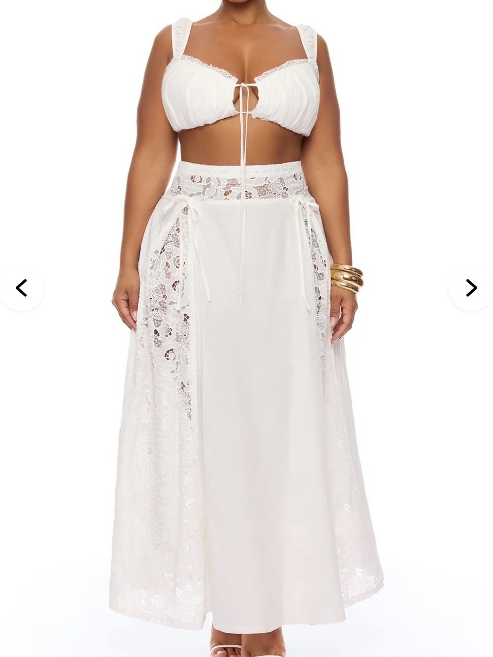 Plus Size White Cotton & Lace Set